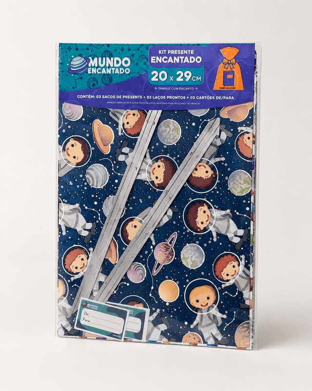 Kit Presente Encantado 20 por 29 centímetros, estampa espacial